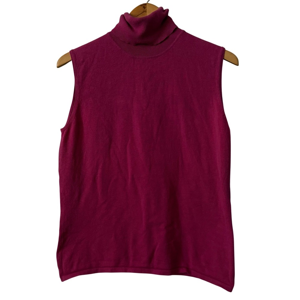 Belford Womens Sz Md Magenta Pink Cotton Blend Sleeveless Turtleneck Sweater